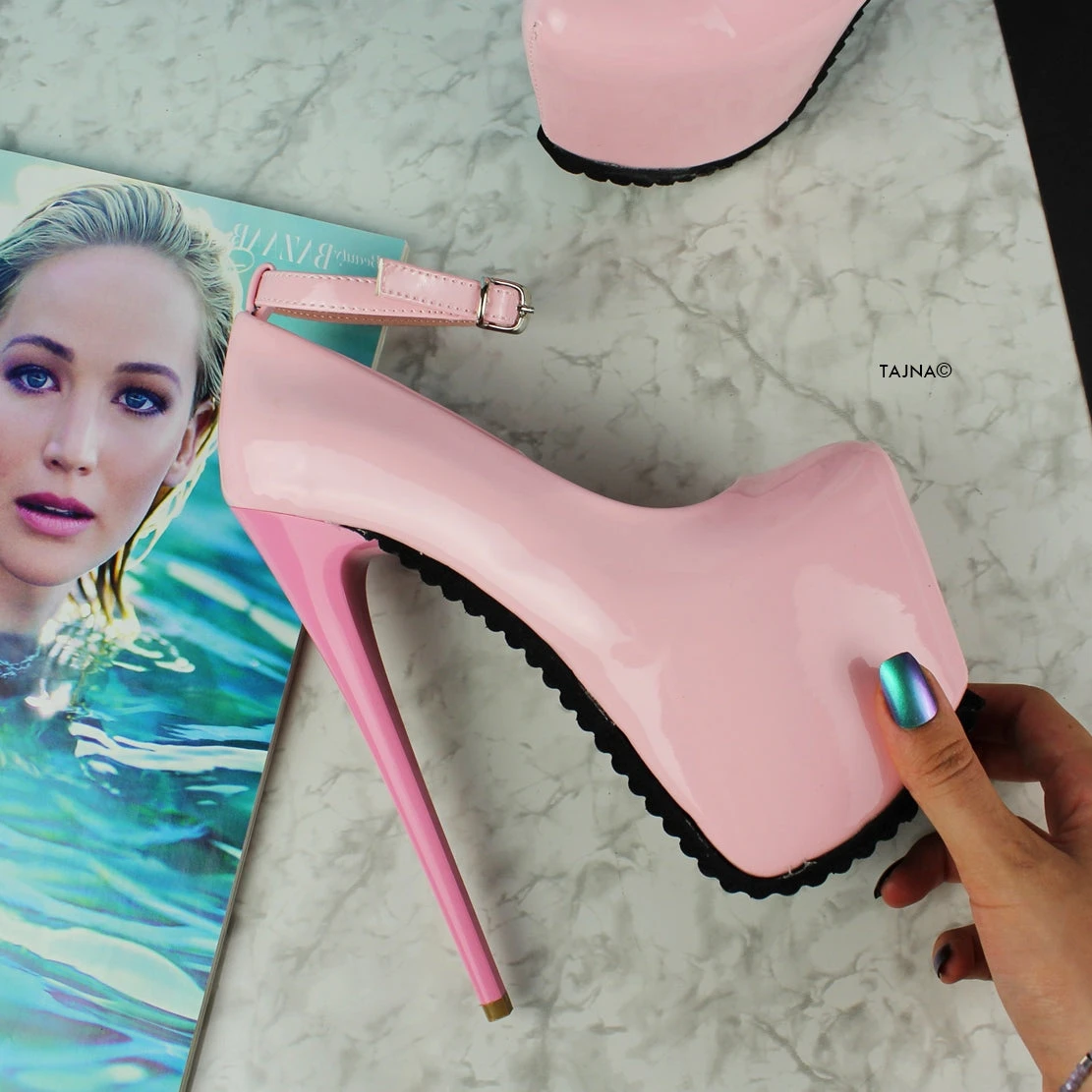 Light Pink Serrated Sole Ankle Strap Heels 2 Light Pink Serrated Sole Ankle Strap Heels - Image 2