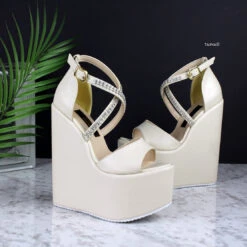 Cream Nude Gemstone Strap Bridal Wedges