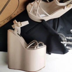 Nude Transparent Cross Strap Platform Wedges