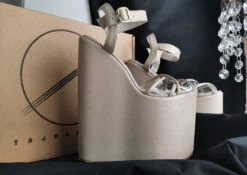 Nude Transparent Cross Strap Platform Wedges -Tajna Shoes nude mega heel shoes wedges tajna club 3