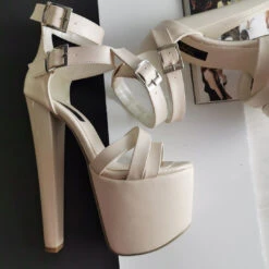 Nude Double Strap Platform Heels -Tajna Shoes nude super high heel platform shoes 1