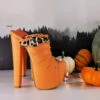 Orange Leopard Strap High Heel Mules