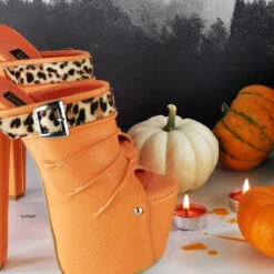 Orange Leopard Strap High Heel Mules -Tajna Shoes orange halloween high heel mules 3