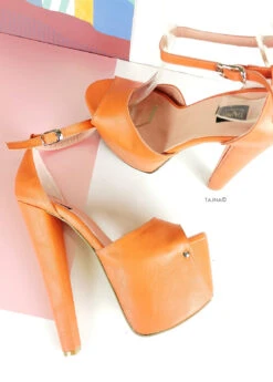 Orange Chunky High Heel Platforms 5 Orange Chunky High Heel Platforms -Tajna Shoes orange high heel shoes 7 inches 2
