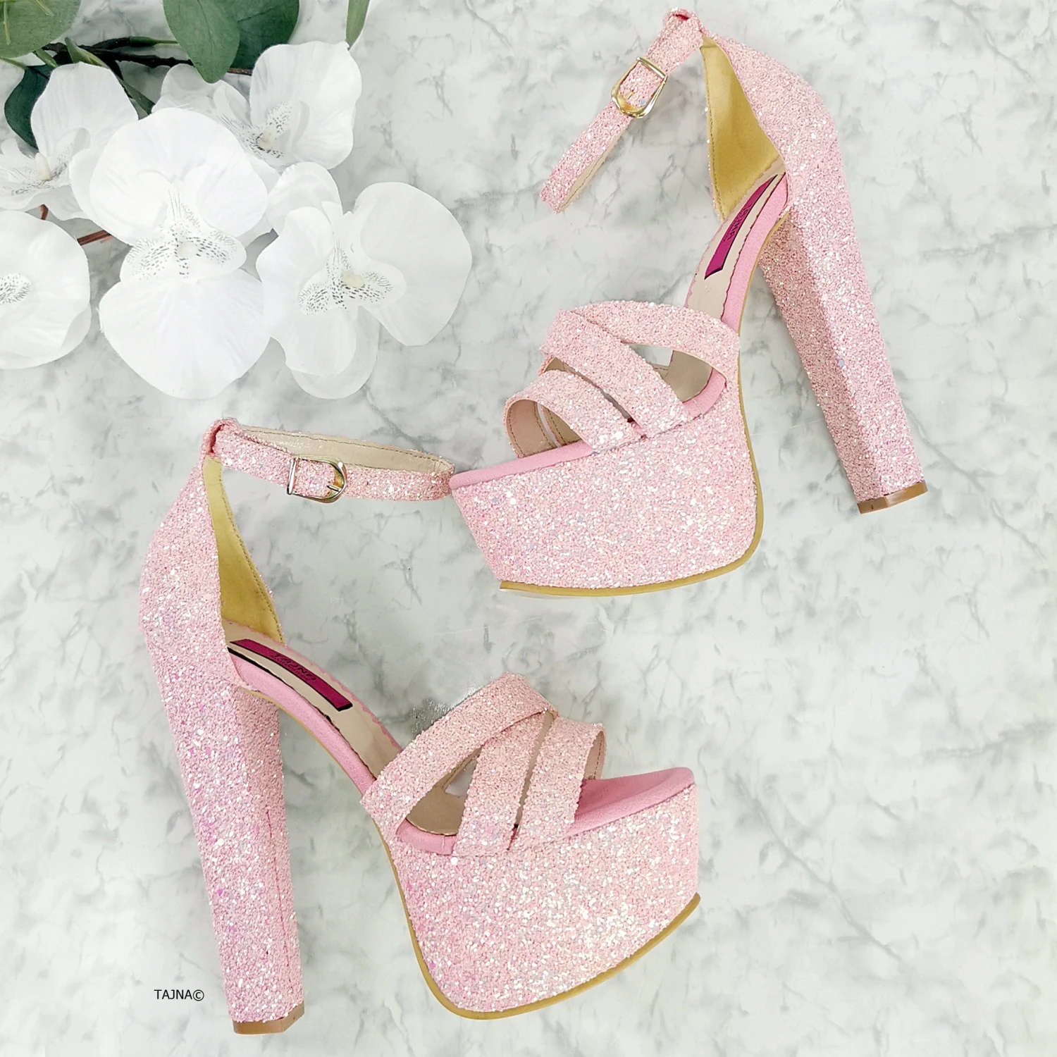 Light Pink Glitter Bridal High Heels 2 Light Pink Glitter Bridal High Heels - Image 2