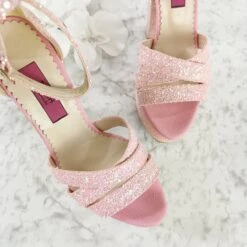 Light Pink Glitter Bridal High Heels 7 Light Pink Glitter Bridal High Heels -Tajna Shoes pink glitter high heel wedding shoes 4