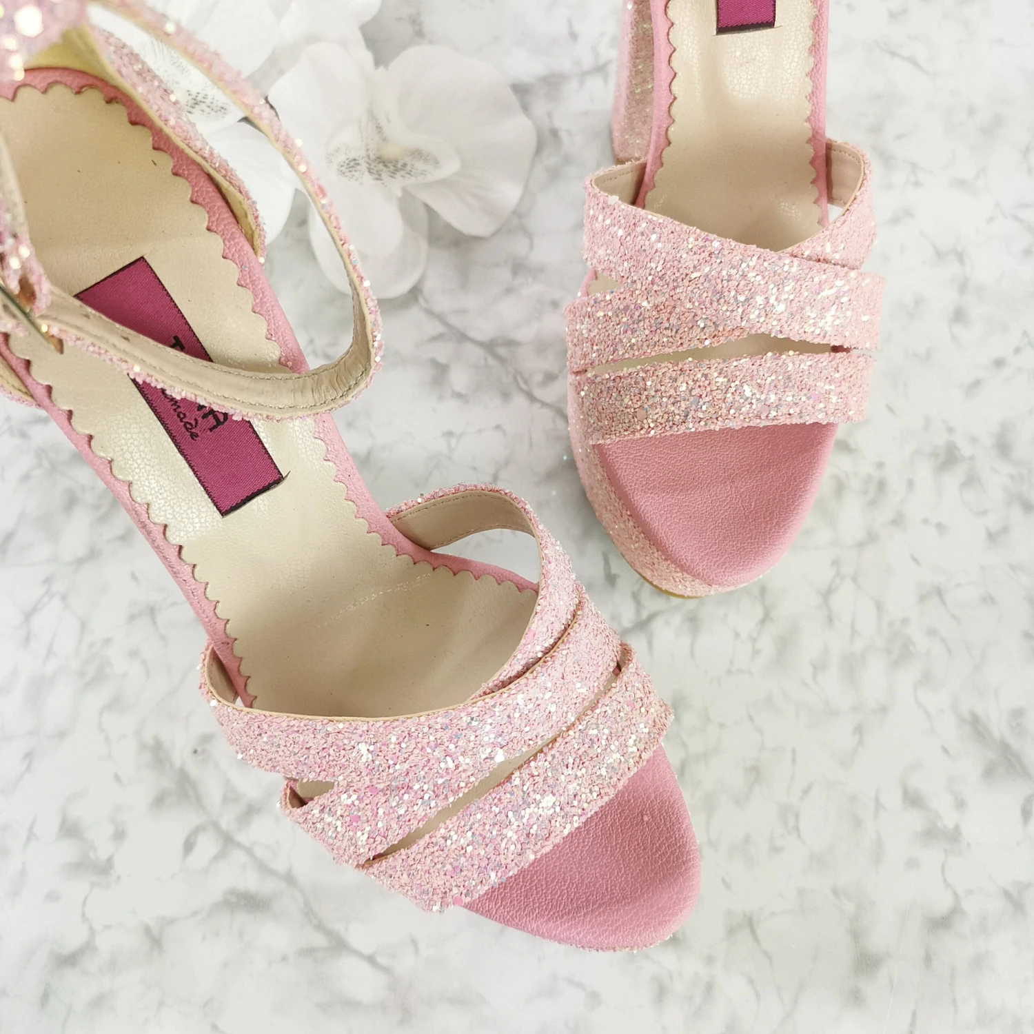 Light Pink Glitter Bridal High Heels 4 Light Pink Glitter Bridal High Heels - Image 4