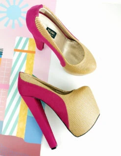 Pink Gold Honey Bee Chunky Heels -Tajna Shoes pink gold 7 inches heels 1