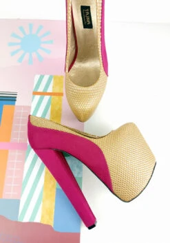 Pink Gold Honey Bee Chunky Heels -Tajna Shoes pink gold 7 inches heels 5