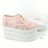 Light Pink Lace Up Flatform Wedges
