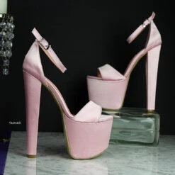Light Pink Satin High Heel Platforms 8 Light Pink Satin High Heel Platforms -Tajna Shoes pink satin extra high heel sandal platform shoes ankle strap tajna clbu 2