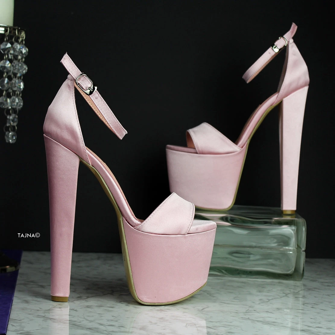 Light Pink Satin High Heel Platforms 3 Light Pink Satin High Heel Platforms - Image 3