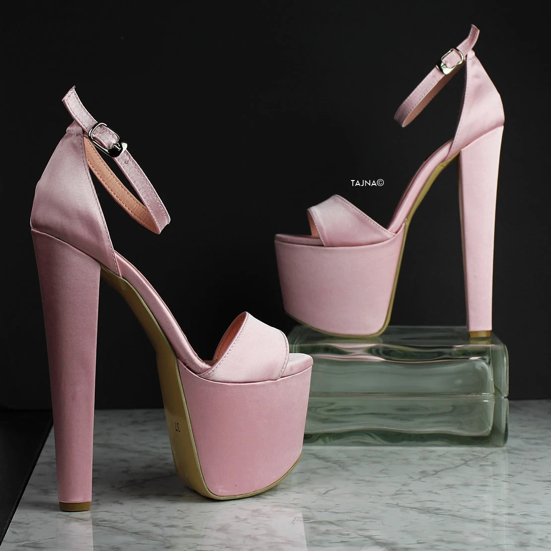Light Pink Satin High Heel Platforms 2 Light Pink Satin High Heel Platforms - Image 2