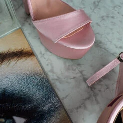 Light Pink Satin High Heel Platforms 9 Light Pink Satin High Heel Platforms -Tajna Shoes pink satin extra high heel sandal platform shoes ankle strap tajna clbu 4