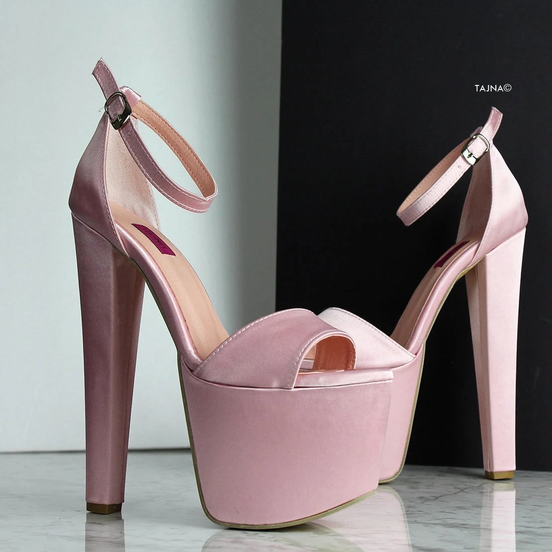 Light Pink Satin High Heel Platforms 5 Light Pink Satin High Heel Platforms - Image 5