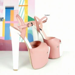 Pink White Chunky Heel Platform Sandals -Tajna Shoes pink white 19 cm high heel sandals 2