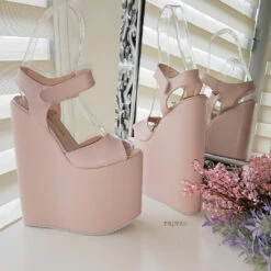 Powder Light Pink High Heel Wedge Platform Shoes -Tajna Shoes pink 20 cm wedge shoes 4