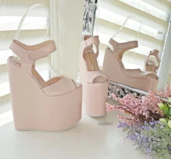 Powder Light Pink High Heel Wedge Platform Shoes -Tajna Shoes pink 20 cm wedge shoes 5