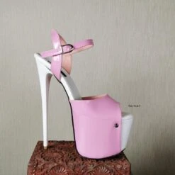 Pink White Patent High Heel Sandals -Tajna Shoes pink high heel sandals 2