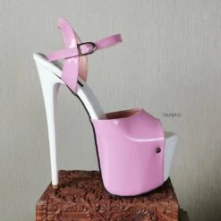 Pink White Patent High Heel Sandals