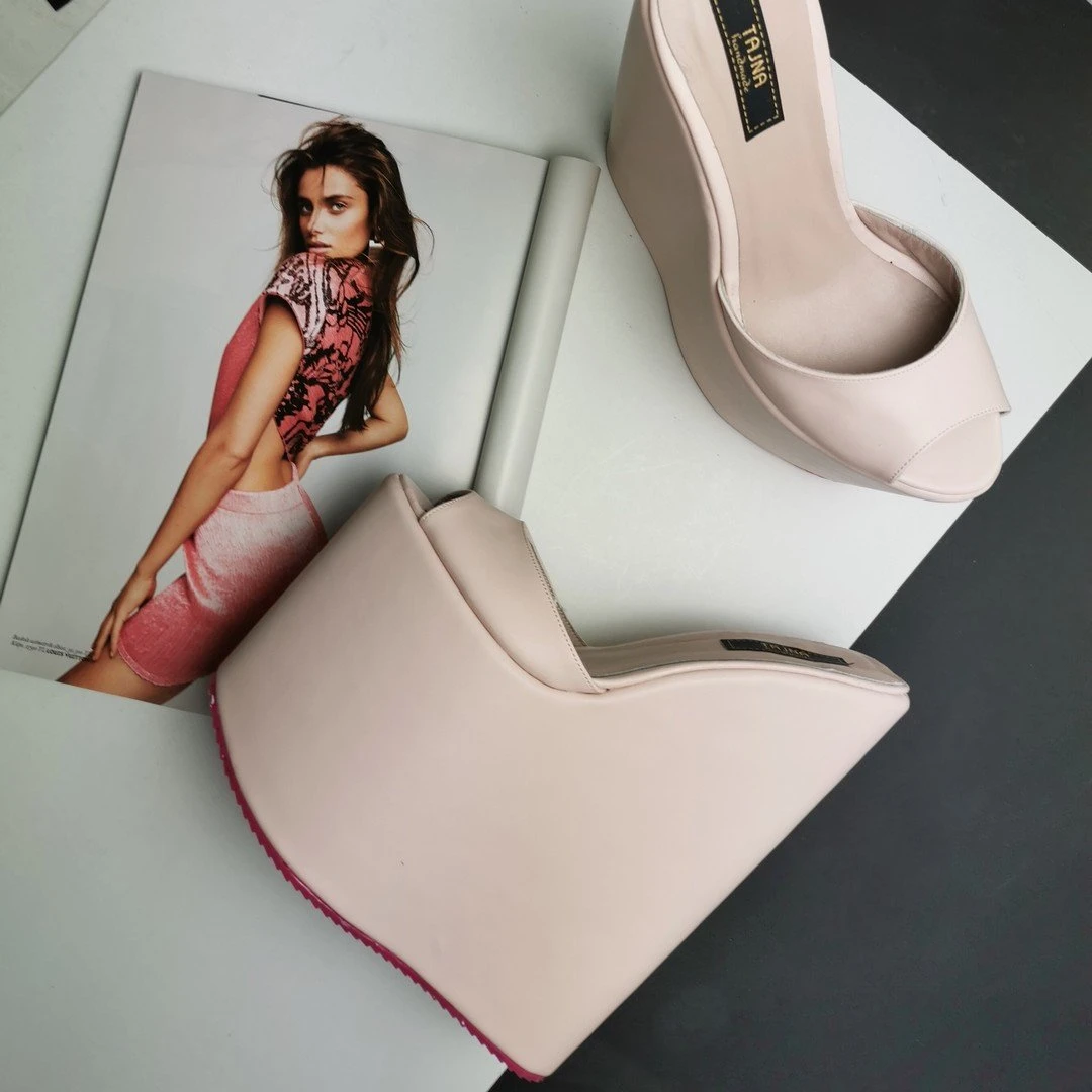 Light Pink Extra High Wedge Mules 2 Light Pink Extra High Wedge Mules - Image 2