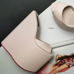 Light Pink Extra High Wedge Mules 7 Light Pink Extra High Wedge Mules -Tajna Shoes pink high heel wedge mules 4