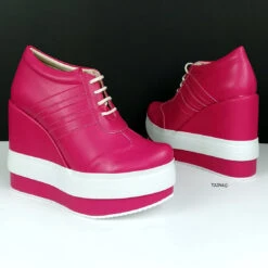Pink Magenta Lace Up Sport Platform Wedges -Tajna Shoes pinkwedgehighheelplatformlaceupwedgeshoes tajnaclub 10