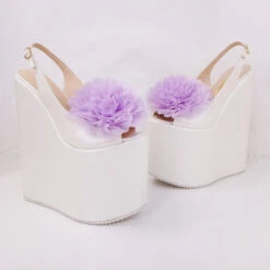 Lily Violet Peep Toe Huge Ribbon Bridal Wedge Shoes -Tajna Shoes platform wedding shoes wedges 3