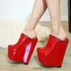 Red Patent Leather Sabo 16 Cm Heel Wedge Mules