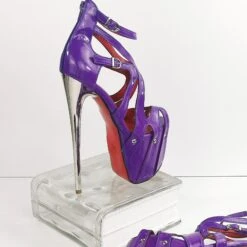 Cage Purple Gloss Metallic High Heels -Tajna Shoes purple gloss extreme high heel cage fetish heels 6