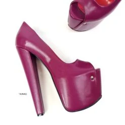 Purple Pink Peep Toe Chunky Heels -Tajna Shoes purple pink peep toe extreme high heel shoes tajna 3