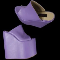 Purple Violet Peep Toe Platform Wedge Slide Sandals -Tajna Shoes purple violet high heel platform wedges mules slipper tajna club shoes extreme cosplay 2
