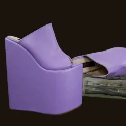 Purple Violet Peep Toe Platform Wedge Slide Sandals -Tajna Shoes purple violet high heel platform wedges mules slipper tajna club shoes extreme cosplay 7