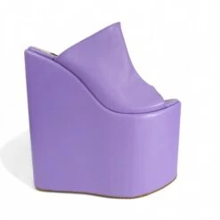 Purple Violet Peep Toe Platform Wedge Slide Sandals -Tajna Shoes purple violet high heel platform wedges mules slipper tajna club shoes extreme cosplay 9