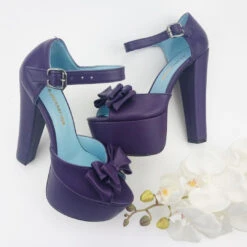 Purple Ribbon Chunky Platform Shoes -Tajna Shoes purple ribbon wedding platform heel shoes 2