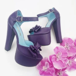 Purple Ribbon Chunky Platform Shoes -Tajna Shoes purple ribbon wedding platform heel shoes 3