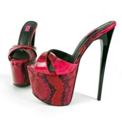Vegan Red Black Half Gloss High Heel Platform Mules 14 Vegan Red Black Half Gloss High Heel Platform Mules -Tajna Shoes red black snake gloss high heel platform slide mules tajna club shoes 6
