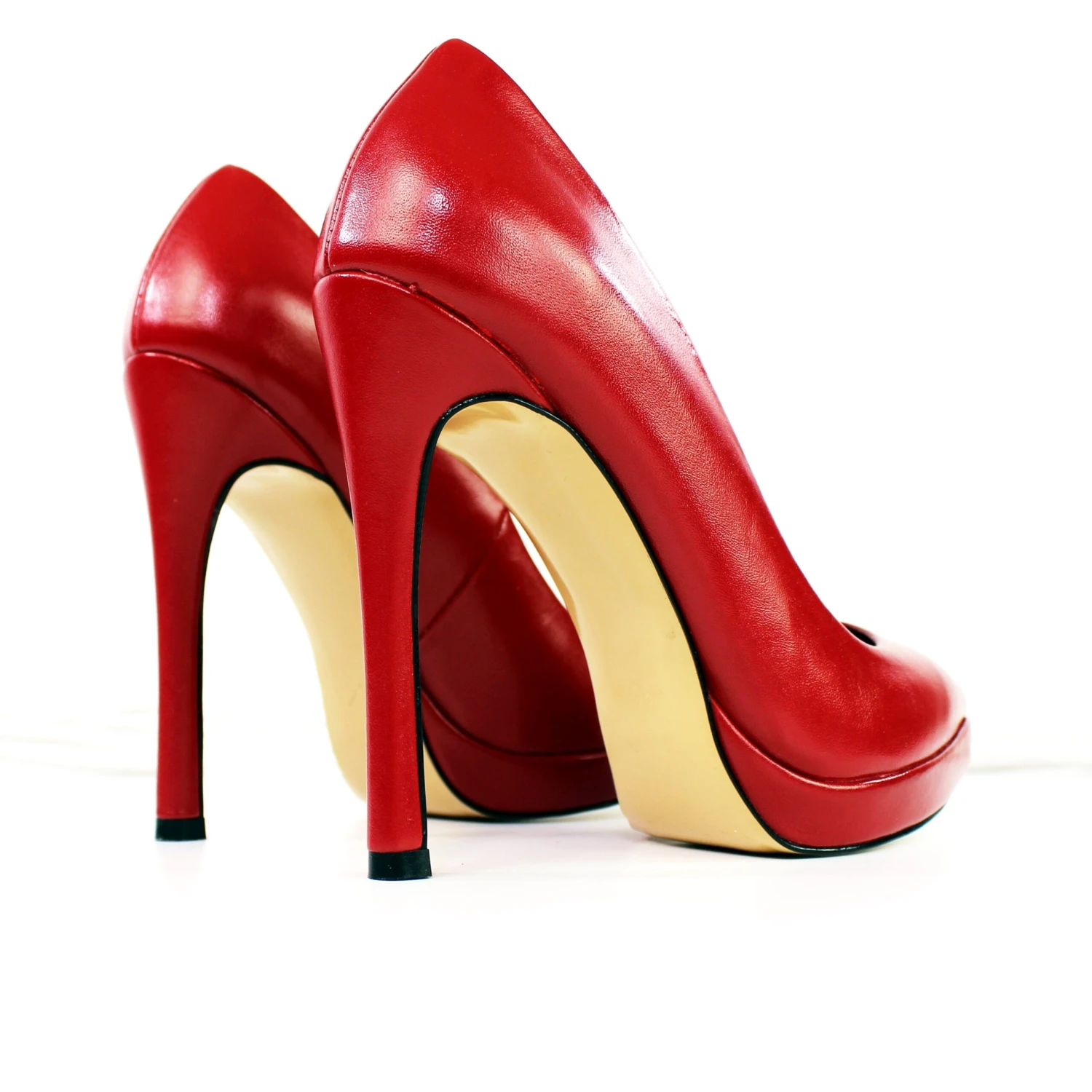 Red Genuine Leather Pointy Toe Stilettos 4 Red Genuine Leather Pointy Toe Stilettos - Image 4