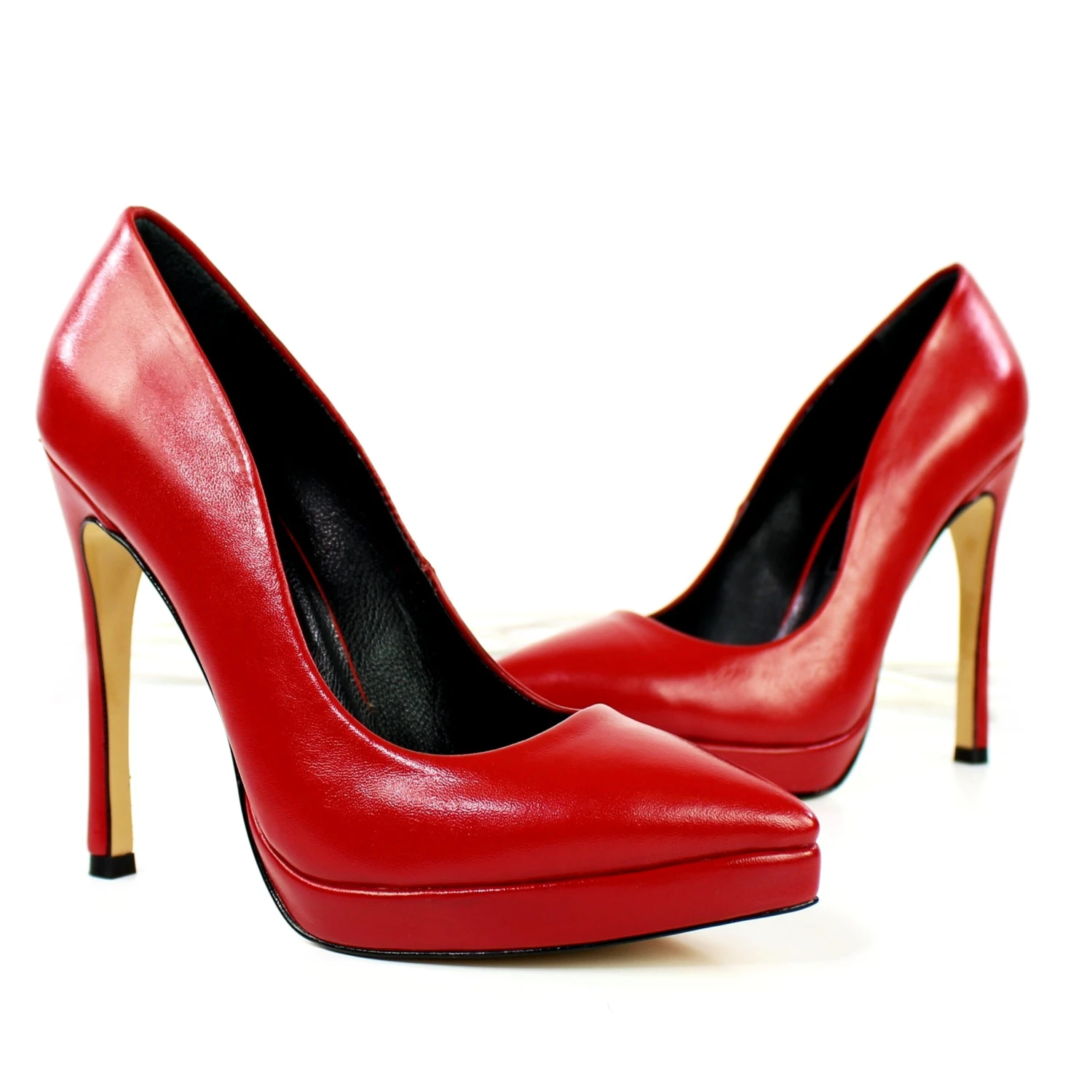 Red Genuine Leather Pointy Toe Stilettos 2 Red Genuine Leather Pointy Toe Stilettos - Image 2