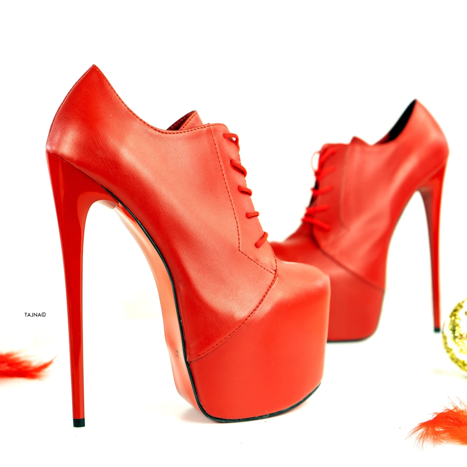 Red Genuine Leather Oxford High Heels 2 Red Genuine Leather Oxford High Heels - Image 2