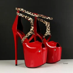 Red Patent Leopard Detail High Heels
