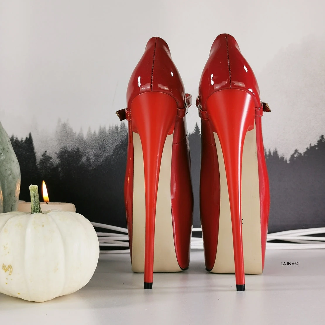 Mary Jane Red Gloss Pencil High Heels 5 Mary Jane Red Gloss Pencil High Heels - Image 5