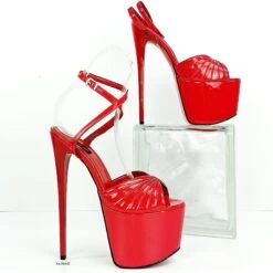 Red Gloss Tango Strap High Heels -Tajna Shoes red gloss patent extreme high heel sandals tajna club 2