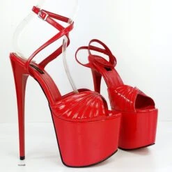 Red Gloss Tango Strap High Heels -Tajna Shoes red gloss patent extreme high heel sandals tajna club 3