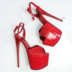 Red Gloss Tango Strap High Heels -Tajna Shoes red gloss patent extreme high heel sandals tajna club 6