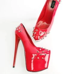 Red Gloss Spike Studded High Heels -Tajna Shoes red gloss spike studs fetish high heels tajna club 4