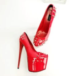 Red Gloss Spike Studded High Heels -Tajna Shoes red gloss spike studs fetish high heels tajna club 5