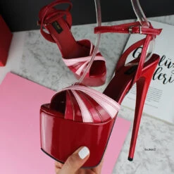 Red Pink Gloss Tango Strap Heels 9 Red Pink Gloss Tango Strap Heels -Tajna Shoes red pink patent high heel platform shoes stilettos 2