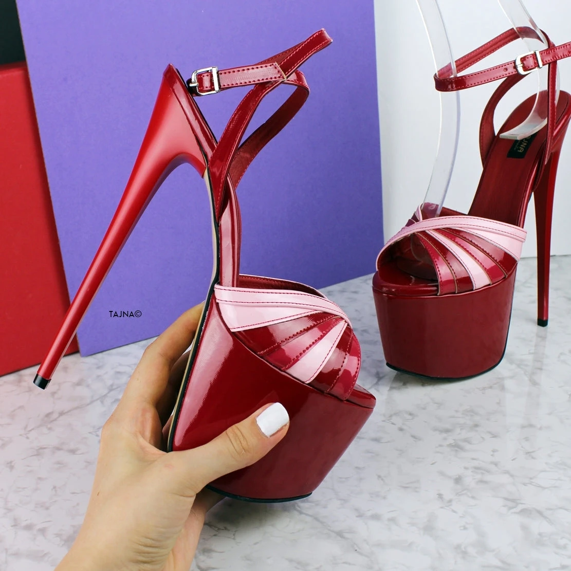 Red Pink Gloss Tango Strap Heels 4 Red Pink Gloss Tango Strap Heels - Image 4