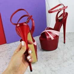 Red Pink Gloss Tango Strap Heels 12 Red Pink Gloss Tango Strap Heels -Tajna Shoes red pink patent high heel platform shoes stilettos 5